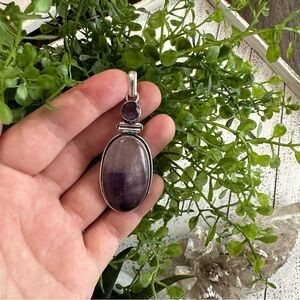 Amethyst 925 Sterling Silver Purple Oval Pendant 2 stone gemstone jewelry